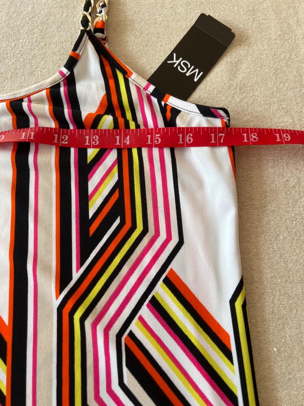 MSK Geometric Print Maxi Dress Sleeveless Spaghetti Strap Colorful size L NWT - Picture 6 of 9